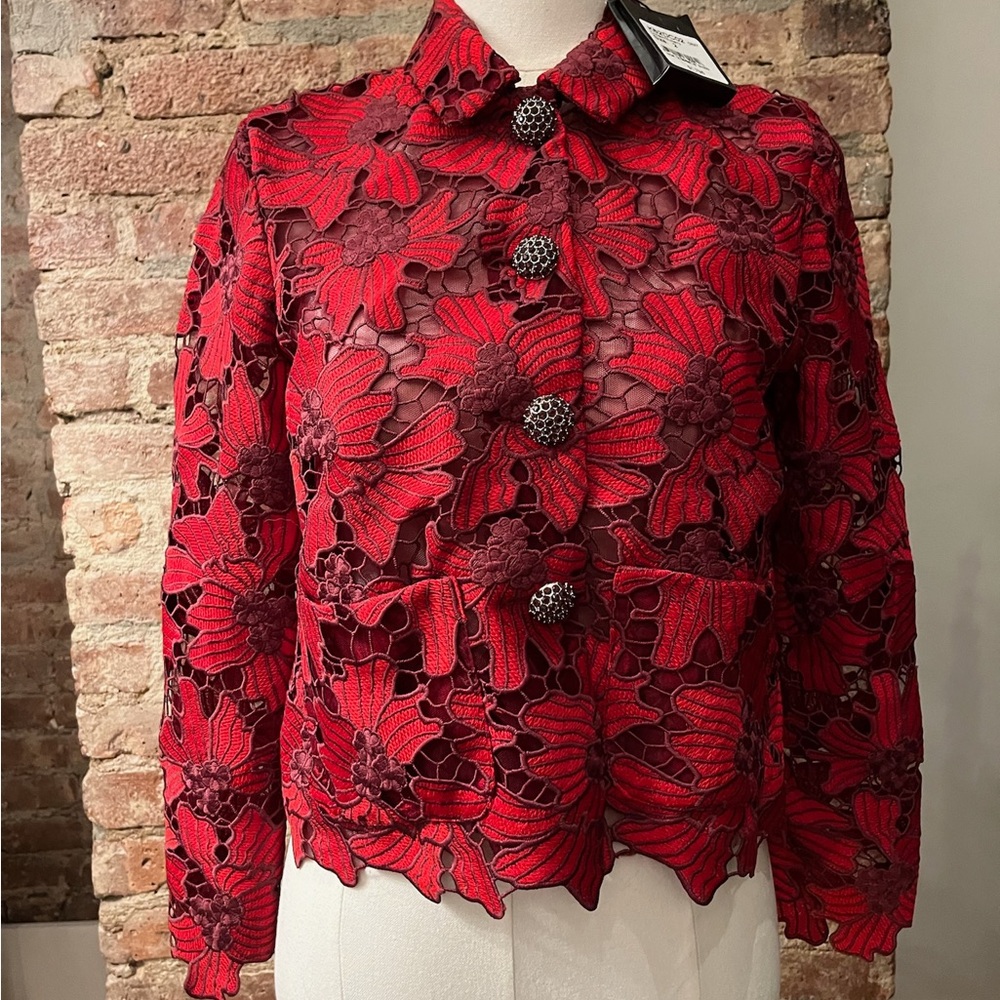 St. John Crimson Floral Lace Jacket